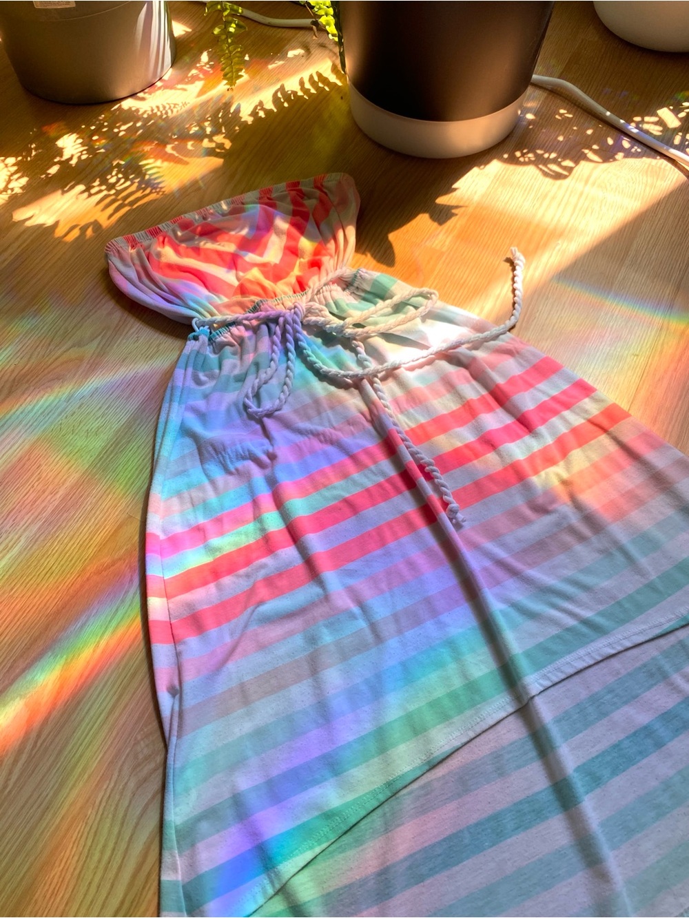 Vintage Coastal Pastel Striped Strapless Dress